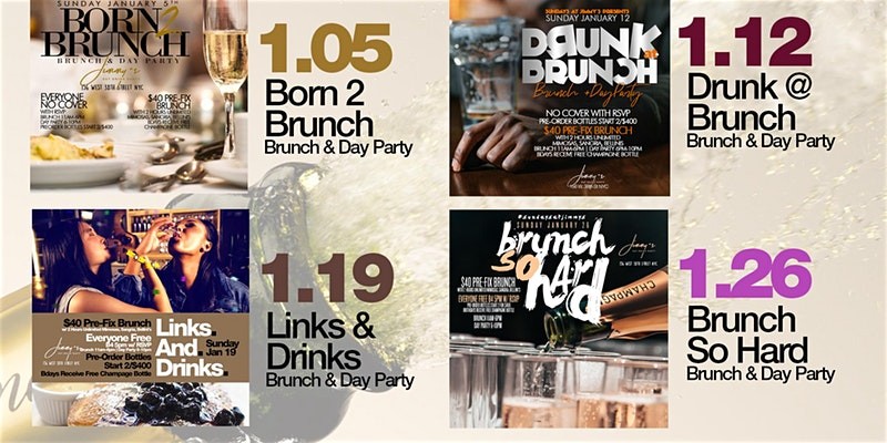 Sunday 2hr Open Bar Brunch & Day Party, Bdays Free, Live Music